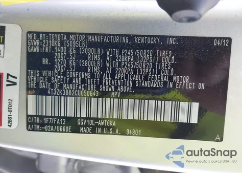 2012 Toyota Venza Le V6 from USA, damaged, VIN 4T3ZK3BB2CU050643